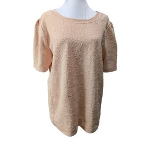 Loft Women's Size Large Brocade Short Sleeve Scoop Neck Top Shirt Blouse Peach